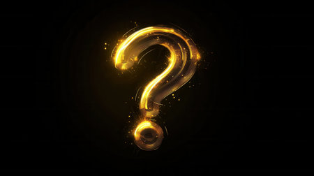 A minimalist question mark lit by bursts of light highlights curiosity and inquiry in a modern style.の素材
