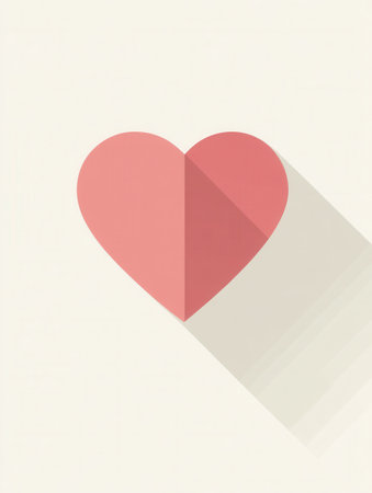 A minimalist heart icon features warm pink tones and soft shadows, perfect for digital environments and conveying love or affectionの素材