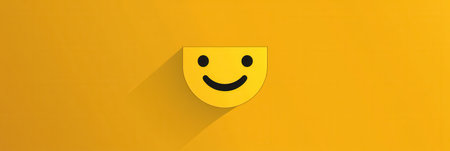 Bright yellow smiling face icon creates an uplifting atmosphere, embodying joy and simplicity with its minimalist flat design.の素材