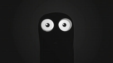 The design has a dark face with wide eyes, using minimalist style for an eerie vibe through stark monochrome contrast.の素材