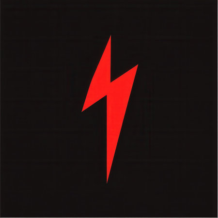 A vivid red lightning bolt stands out against a black background, exemplifying minimalist aesthetics and bold design choices for graphic impact.の素材