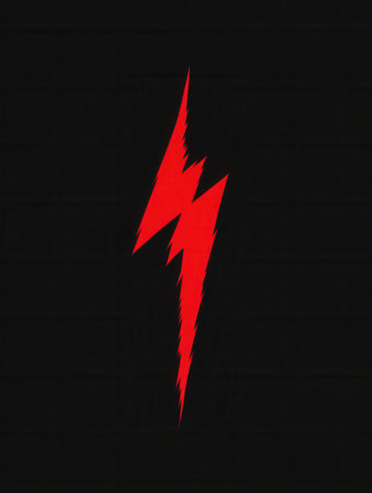 Minimalist design features a vibrant red lightning bolt on a deep black background, creating a striking visual impact for various applications.の素材