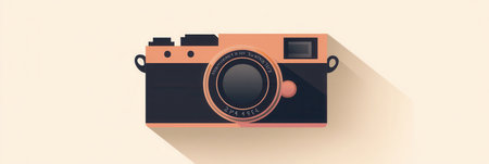 Nostalgic vintage camera silhouette in warm tones featuring flat design elements, perfect for evoking memories of classic photographyの素材