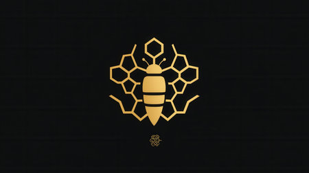 Stylish logo with a honeycomb and bee design in golden honey tones showcases a clean and modern aesthetic perfect for natural branding.の素材