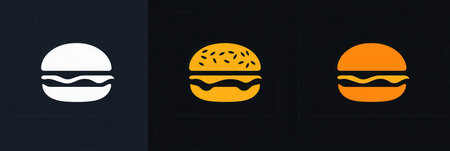 Modern burger icons showcase a playful design with bold colors, perfect for a fast food logo that is both clean and eye catching.の素材