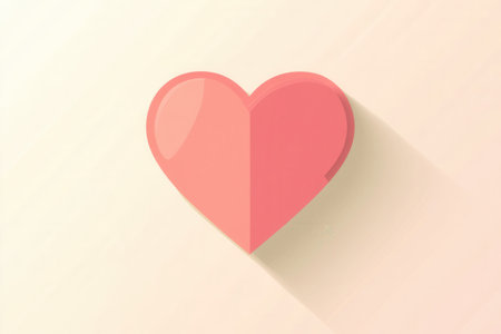 This minimalist heart icon showcases warm pink tones and soft shadows in a simple flat design ideal for various digital uses and expressions of love.の素材