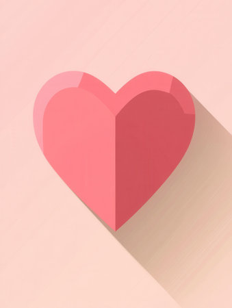 Icon showcases a heart shape adorned with soft shadows and warm pink tones, designed in a flat style ideal for digital and print useの素材