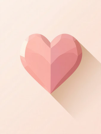 This heart icon displays a minimalist design with soft shadows and warm pink tones, emphasizing artistic simplicity and elegance.の素材