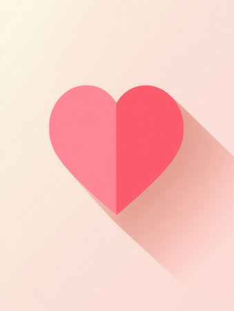 Heart symbol features a minimalist design with soft shadows and warm pink colors, perfect for conveying affection in creative contexts.の素材