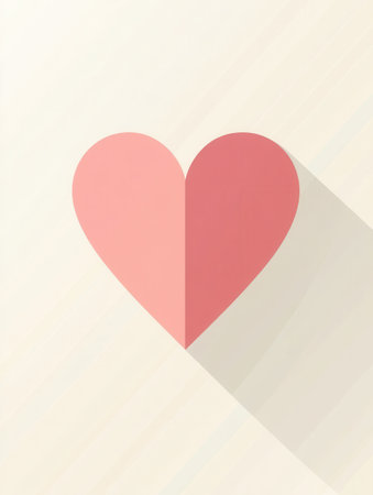 A digital heart icon with a minimalist design features soft shadows and warm pink shades, symbolizing love and connection in a modern way.の素材