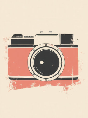 Nostalgic vintage camera silhouette designed with warm tones evokes feelings of the past through simple yet captivating flat design.の素材