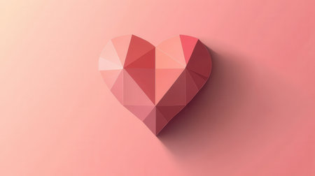 Iconic heart design showcases a minimalist approach with warm pink tones and soft shadows, perfect for digital or print projects.の素材