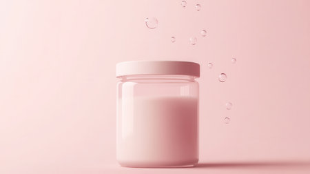 Clean abstract jar with bubbles represents minimalist fermentation, ideal for branding in probiotic food and beverages.の素材
