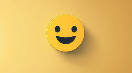 Cheerful yellow smiling face icon features a simple, flat design ideal for conveying happiness and positivity in various contexts.の素材