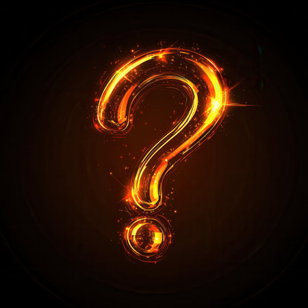 A question mark featuring glowing bursts of light in a minimalist style stands out against a dark background, creating a modern and engaging visual.の素材