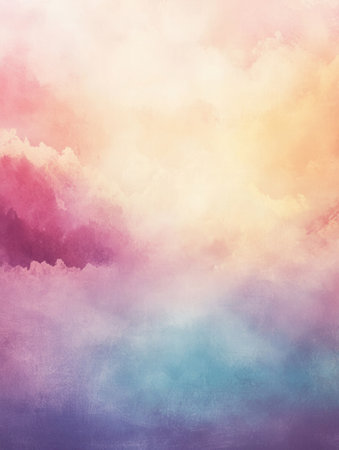 Gentle glow of sunrise colors emerges through soft pastel clouds while creating an uplifting and serene atmosphere.の素材