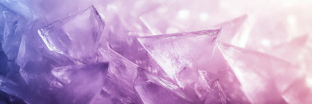 Frozen ice crystals create an enchanting display of subtle reflections and soft winter colors during a chilly morning in a serene environment.の素材