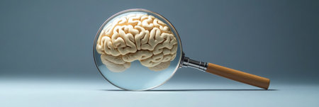 A magnifying glass reveals an intricately detailed AI brain network, symbolizing the importance of transparency in artificial intelligence systems.の素材