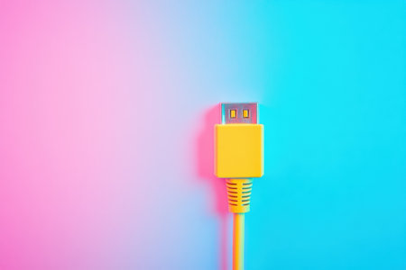 A network cable with an internet icon stands out on a gradient background, symbolizing connectivity with space for extra text.の素材