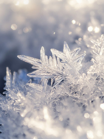 Beautiful ice crystals create an abstract frost effect, showing natures artistry in a peaceful winter landscape with soft textures.の素材