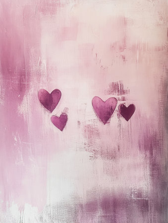 A gentle arrangement of floating hearts in soft pinks and delicate textures creates an enchanting and romantic atmosphere.の素材