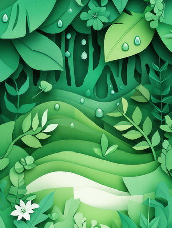 Lush green trees and delicate leaves highlight natureの素材