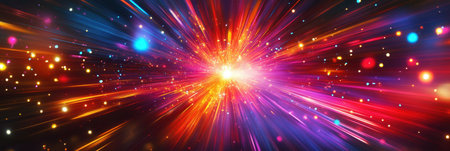 A mesmerizing blend of bright neon colors bursts into vibrant light explosions, creating dynamic movement in an abstract display full of energy.の素材