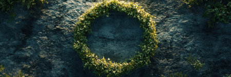 A circular recycling loop surrounded by greenery represents sustainable consumption, designed with a minimalist aesthetic for clear communication.の素材