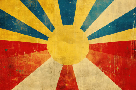 Vintage activist backdrop with bold red, yellow, and blue tones, plus strong typography inspired by 1960s protests.の素材