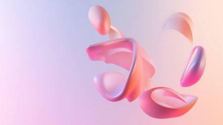 A modern background featuring floating 3D letters and abstract shapes, set against a soft gradient, ideal for creative agency projects.の素材