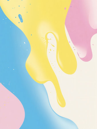 Bold splashes of yellow, blue, and pink blend together, creating a lively backdrop perfect for artistic expressions and cheerful vibes.の素材