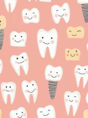 Vibrant design highlights healthy teeth, implants, and smilesの素材