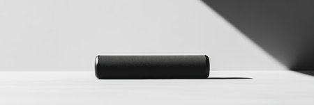 A fitness roller rests on a flat surface, surrounded by negative space, emphasizing its minimalist design and simplicity in a modern setting.の素材