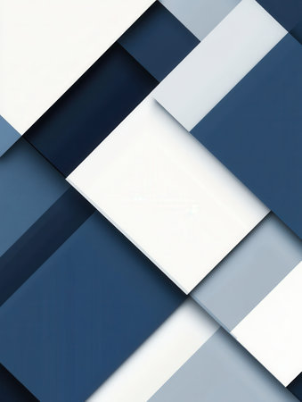 Geometric shapes create a balanced layout in navy blue, gray, and white, symbolizing stability and modernity, perfect for text placement.の素材