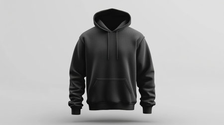 Three dimensional rendering of a blank mens hoodie presented from the front, perfect for showcasing custom designs and prints.の素材