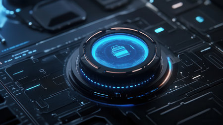 Grocery ordering process utilizing a modern AI assistant interface with clean UX design and futuristic visual effects in a digital environmentの素材