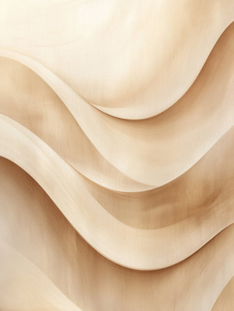 Soft flowing lines create a warm wooden texture in beige and brown tones, emphasizing modern organic design principles and elegant simplicity.の素材