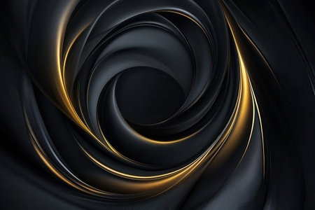 A sophisticated composition with dark elements and gold accents swirling elegantly, creating a focal point ideal for modern decor and branding.の素材