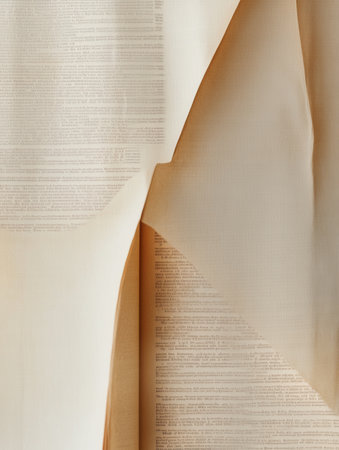 Subtle cream and brown book page texture features a prominent fold at the golden ratio, creating a scholarly backdrop ideal for text and invitations.の素材