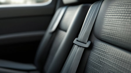 Focus on seat belts showcases safety features in a modern bus interior, with a well composed layout inviting custom messages above.の素材