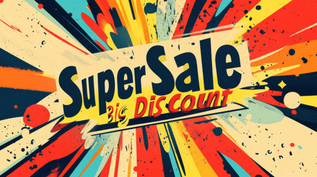 Eye catching art features bold phrases like super sale and big discount, with dynamic elements for marketing success.の素材
