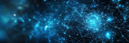 Futuristic background displays a central node cluster amidst neural network patterns, creating a mesmerizing tech-inspired aesthetic.の素材