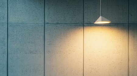 A clean and simple work badge hangs against a textured office wall, illuminated by soft lighting to create a serene and professional environment.の素材