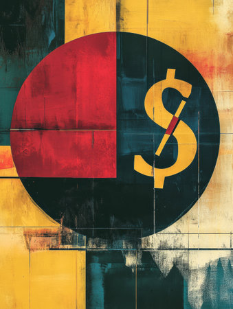 An abstract figure representing a price tag showcases discounts with bold colors and a large percentage sign as the focal point of the artwork.の素材