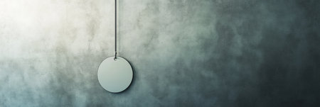 A work badge is displayed in a minimalist style, hanging against a textured office wall. Soft lighting enhances its clean and simple design.の素材