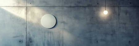 A clean and simple work badge can be seen against a textured wall, illuminated softly to create a calm and organized atmosphere in the workspace.の素材