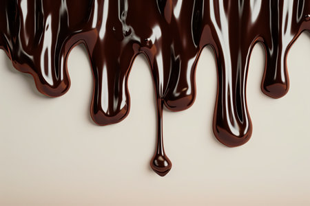Thick, melted chocolate drips and flows on a light-colored background, showcasing a luxurious, glossy sheen that invites a delightful taste experience.の素材