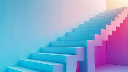 Colorful staircase rises upward, symbolizing growth and achievement, ideal for coaches, consultants, and educational purposes in personal development.の素材