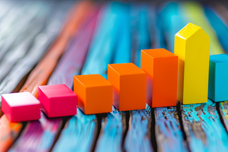 Colorful blocks represent a rising inflation trend, showing significant economic changes.の素材