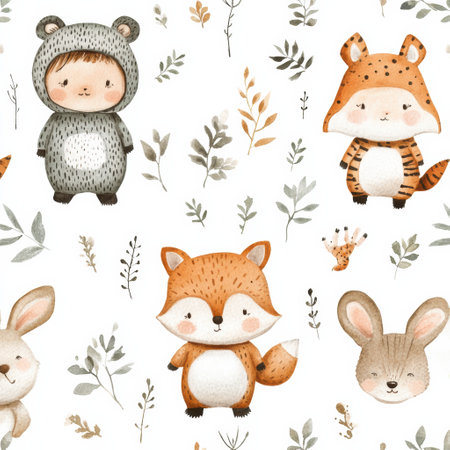 A delightful pattern features adorable babies in animal costumesの素材